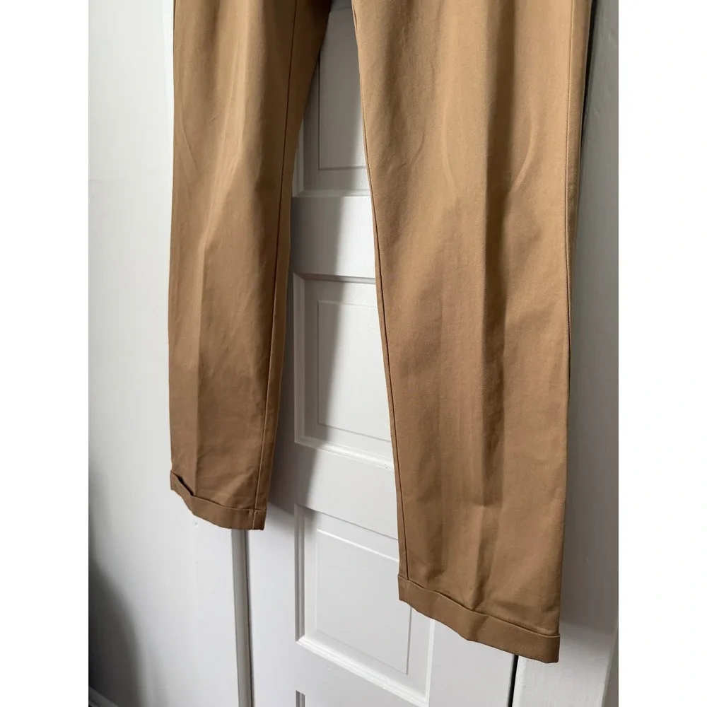 J.Crew Mens Tan Essential Khaki Flat Front Straight Leg Cuffed Chino Pants 34x32
